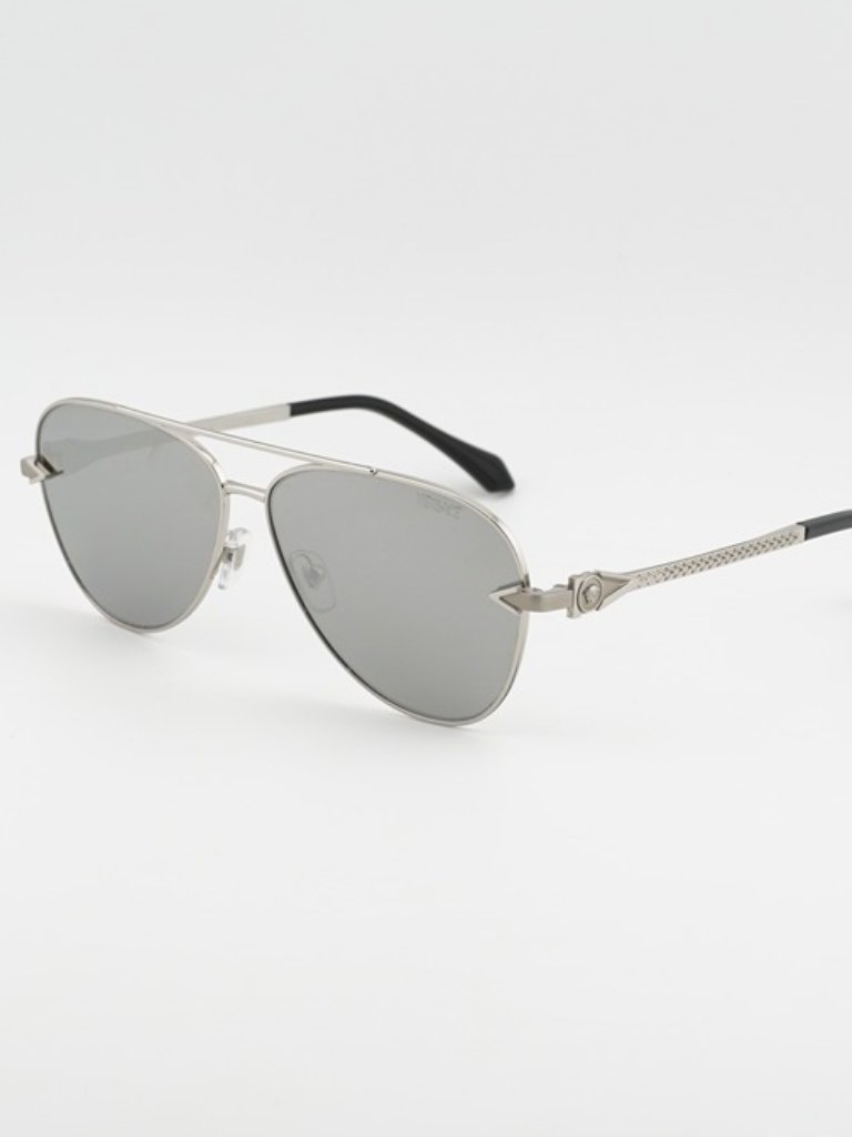 Versace Ve2283 10006g Sunglasses Silver Aviator Frame, Grey Mirror Lenses